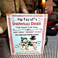 RETRO MODERN VICTORIAN VINTAGE OLD STYLE CHRISTMAS MR. FROSTS SNOWMAN DINER SIGN