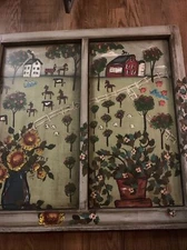 Original Bonnie Grilli Pennsylvania Folk Art Painting Wood Window Primitive Farm