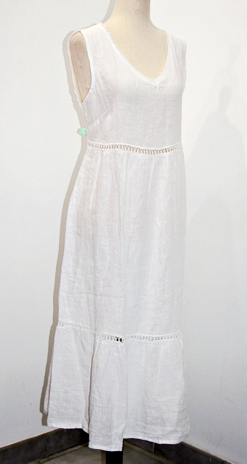 VALENTINO Abito estivo Valentina Naldi 100% lino orlo all'uncinetto a strati tg M Made in Italy