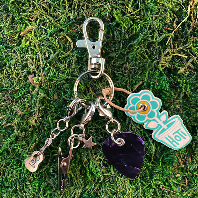 HOTI Handmade Rock Star Roach Clip Keychain Purple Marble Guitar Pick Charm NWT