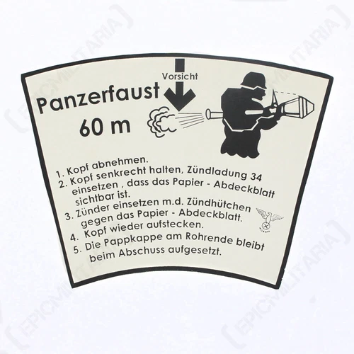 WW2 German Military Panzerfaust Instruction Sticker - Reproduction