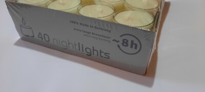 40 Nightlights Teelichter lange Brenndauer 8 Stunden Wenzel transparente Hülle