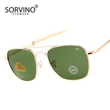 Metal Pilot Vintage Sunglasses Men Glass Lens American Optical Driving Glasses