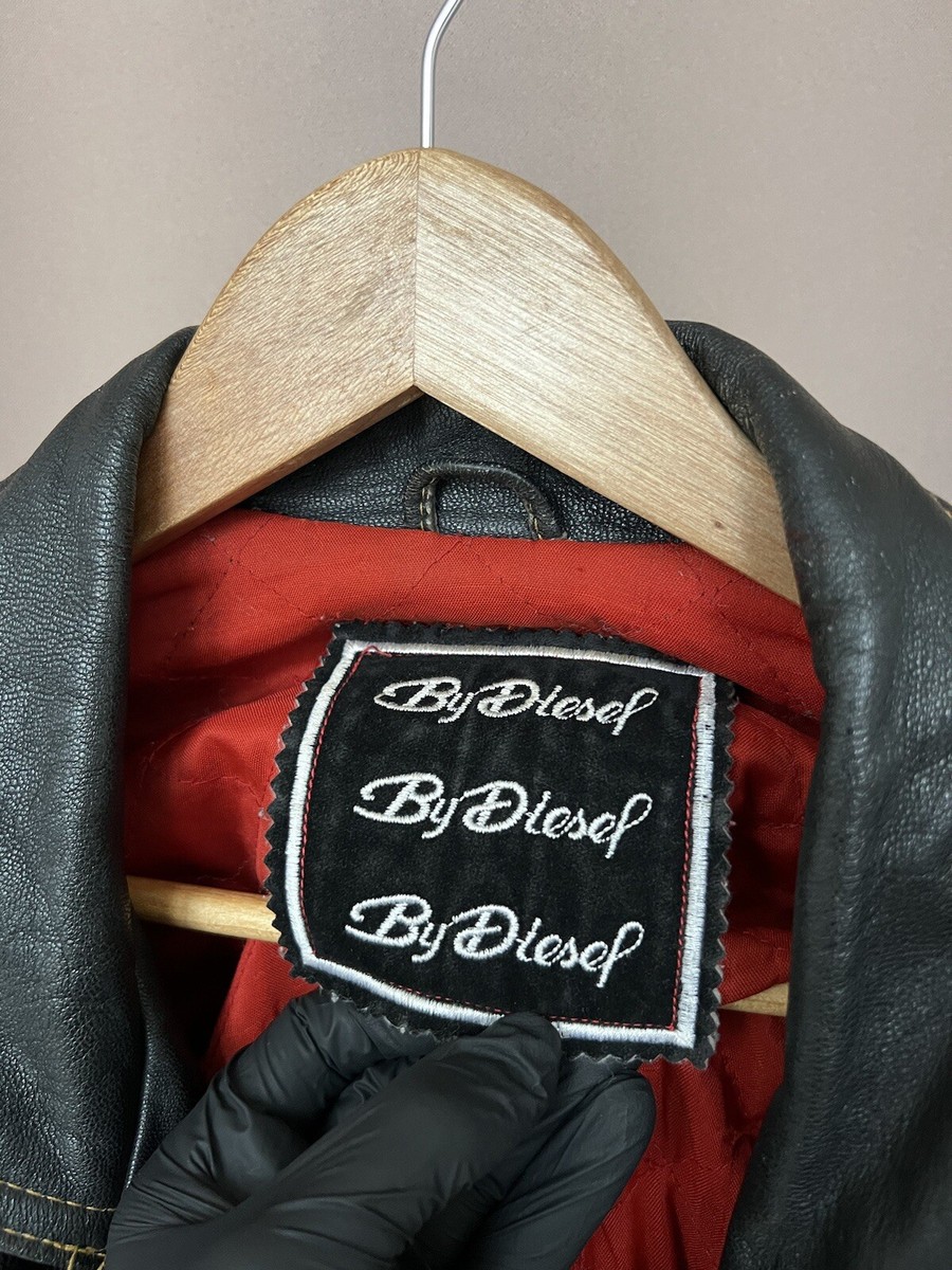 Diesel Big Back Logo Leather Jacket New World Basic Black 90s Mens