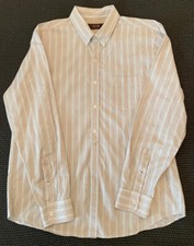 Tasso Elba Fitted Mens Dress Shirt, Large, White striped Brown
