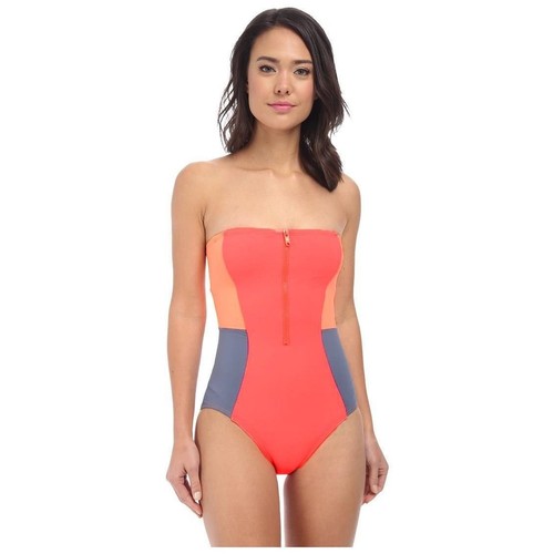 Nwt Dkny Color Blocked Bandeau Strapless Zip Front One Piece Swimsuit Size 6 12 Ebay