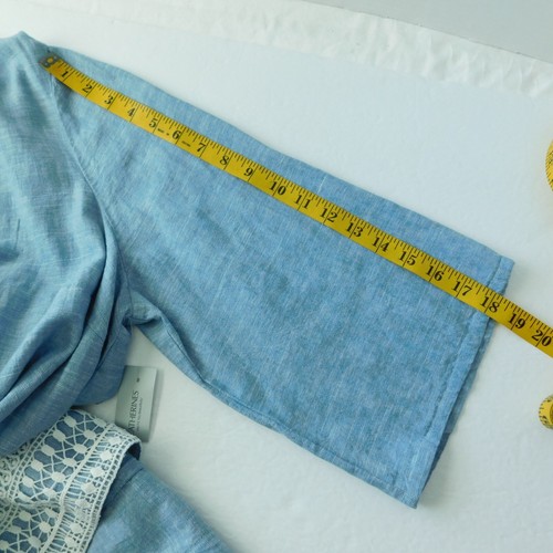 Catherines Womens Open Front Linen Blend Duster 0X Chambray Blue Lace Long NWT - Picture 8 of 14