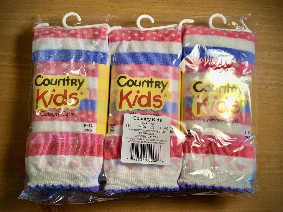 COUNTRY KIDS 6 Pairs Of Cotton Blend Capri Tight Coral Striped Size 9-11  yrs - Image 3 of 4