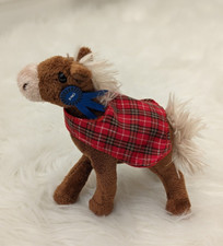 FAO Schwarz RACE HORSE 6" Plush Stuffed Animal Blue Ribbon Winner Plaid Blanker