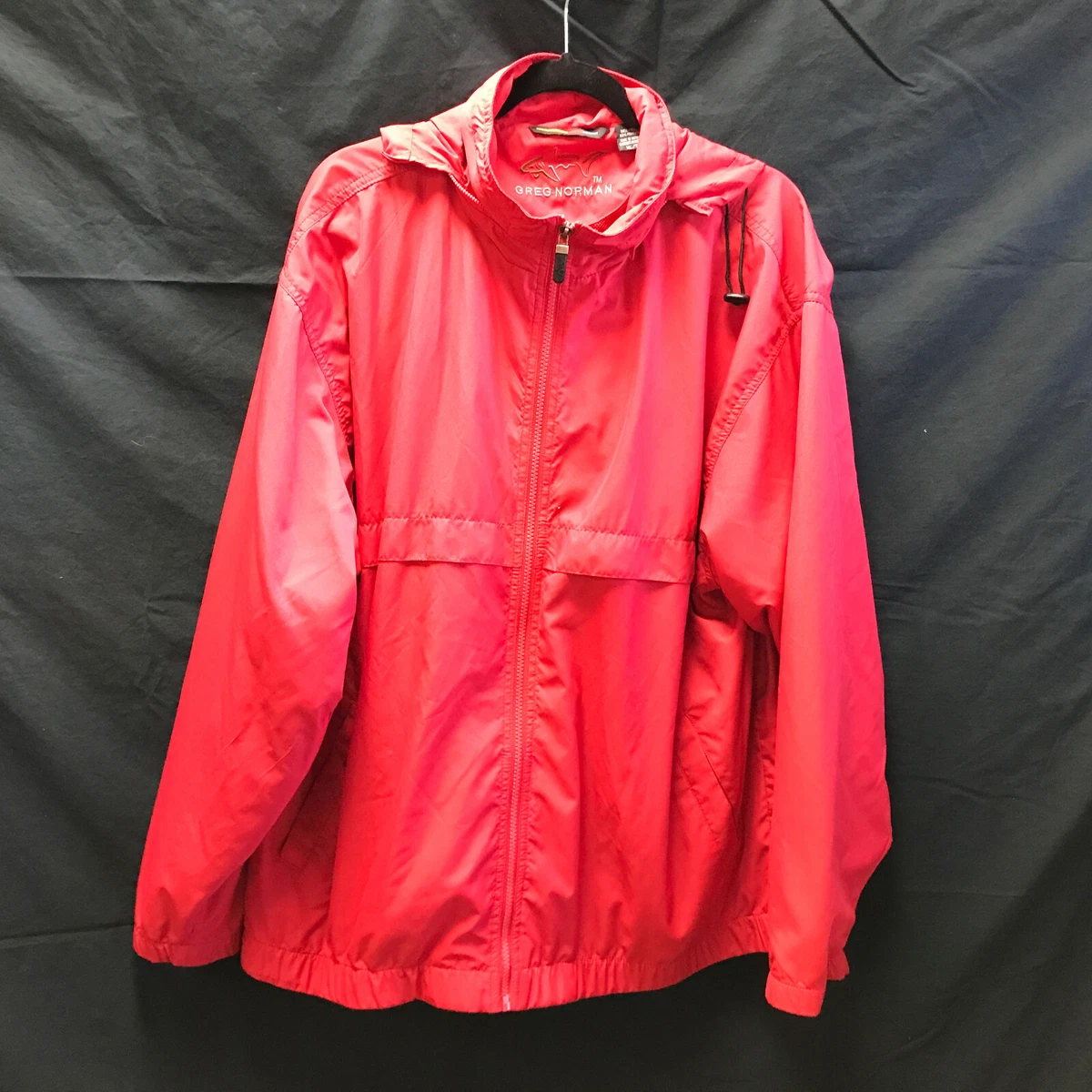 Greg Norman Red Windbreaker Jacket Full Zip Hidden Hood XL The