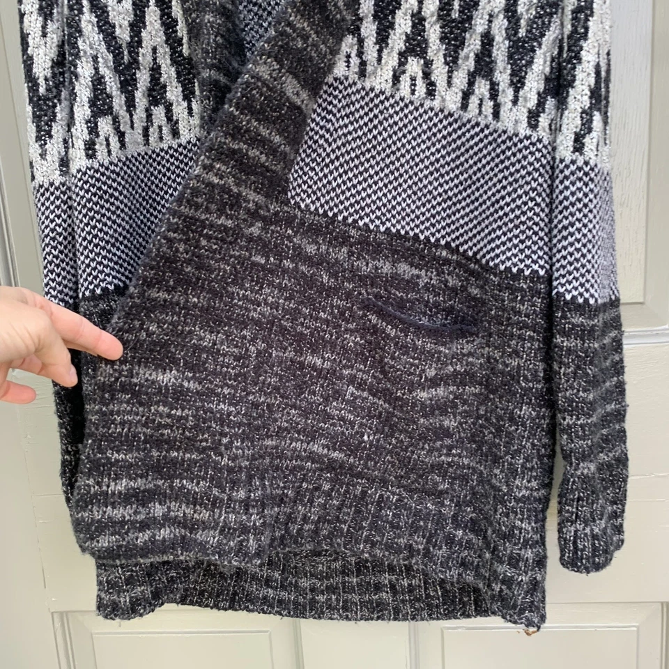 Cárdigan Lucky Brand para mujer talla M suéter de lana gris negro frente abierto occidental Foto 3 de 4