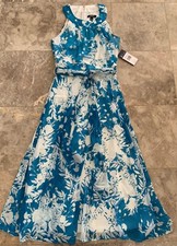 Chaps Womens Dress Size 4 Blue Floral Halter Style Maxi Chiffon Tie Waist Lined