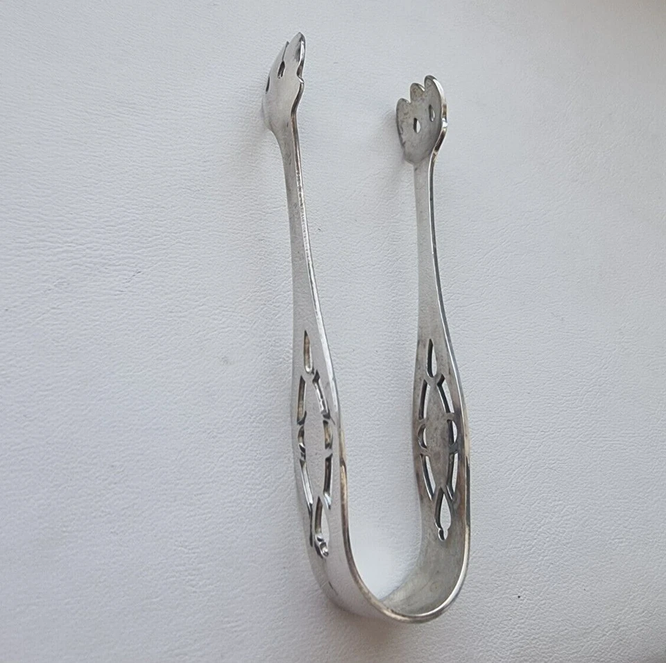 PINZAS DE AZÚCAR ESTERLINA WEB VINTAGE CON MANGO PERFORADO Foto 3 de 4