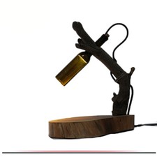 HANDMADE WOODEN TABLE LAMP WITH GLASS BOTTLE SHAPE