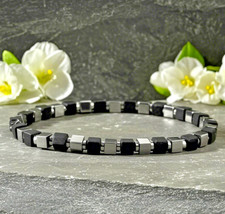 Delicate Hematite Square Crystal Gemstone Beads Stretch Minimalist Bracelet
