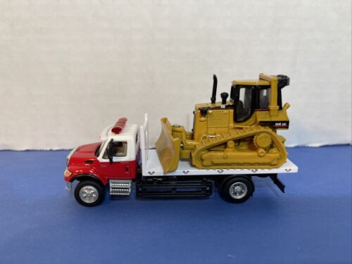 Boley Fire Truck Flat Bed With Norscot D5M Dozer Red & White 1/87 HO Scale - Picture 1 of 6