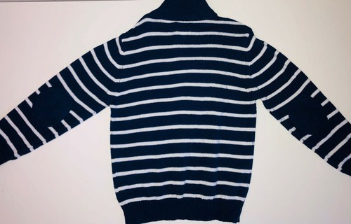 THE CHILDREN'S PLACE Mock Neck 1/4 Zip Sweater in Blue & White Stripes Sz Sm 5/6 - Picture 3 of 12