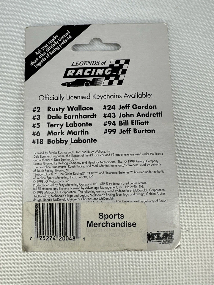 1998 Legends of Racing Mark Martin 6 Key Chain 1:87 Scale Die Cast - Vintage - Image 2 of 2