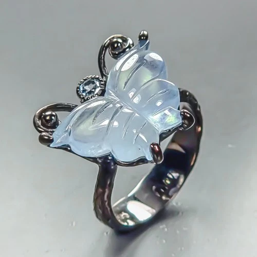 Unique Design Natural Aquamarine Ring 925 Sterling Silver Size 8 /R457225