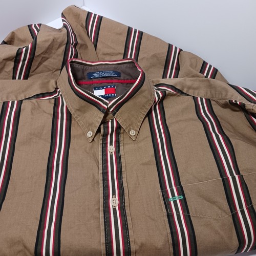 Vtg 90s Tommy Hilfiger Brown Striped Button Down Shirt Mens Sz M Crest Y2K - Picture 1 of 8