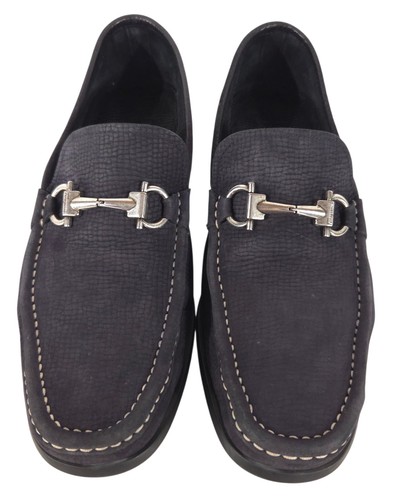 Salvatore Ferragamo Driving Loafers US 7 2E IT 40 Mens Navy Suede Bit $595