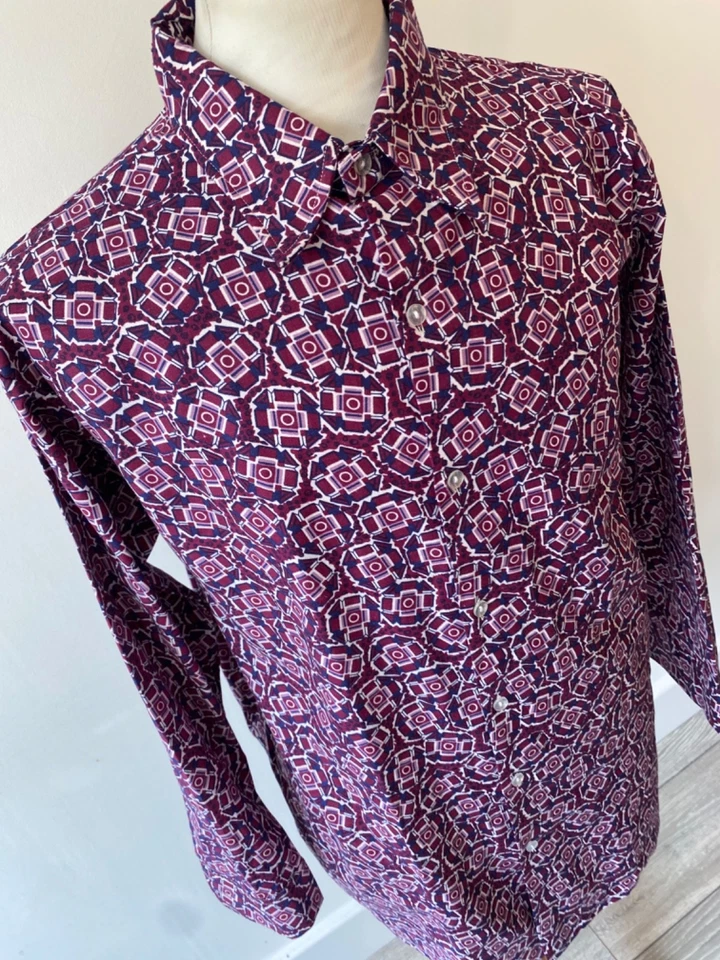 VTG mens 70's LOTUS PURPLE RETRO PATTERN LOOSE FIT LONG SLEEVED SHIRT 44-46" - Image 4 of 4