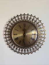Brass 1970s Brutalist Sunray/Sunburst Vintage Wall Clock Midcentury Retro Kitsch