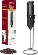 Electric Milk Frother Handheld with Stainless Steel Stand Battery