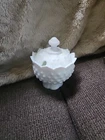 Fenton Hobnail Milk Glass Covered Sugar Bowl Or Jam, Jelly Jar