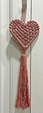 Pink Macrame Hanging Heart vintage art decor Unique boho vintage art decor '70s