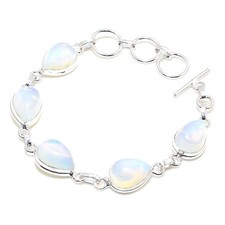 Opalite Gemstone Handmade 925 Sterling Silver Jewelry Bracelet Size 7-8"