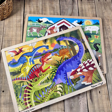 Melissa  Doug Wooden Tray Jigsaw Puzzles Farm Animals  Dinosaurs Lot