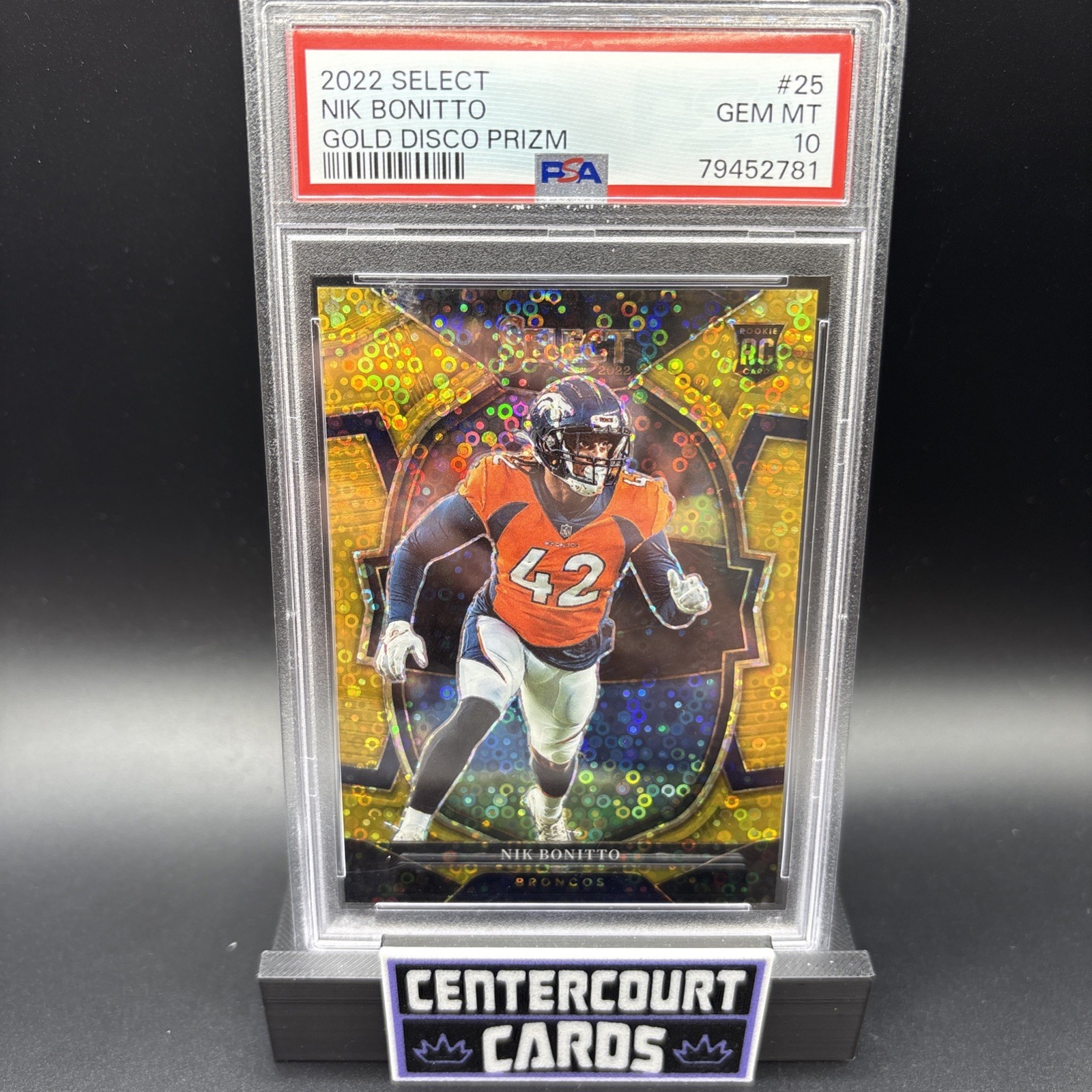 2022 Select Football - Nik Bonitto Gold Disco Prizm /10 PSA 10