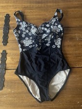 Vintage 80s The Slim Suit Black Gold Size 10 Malibu Barbie Swimsuit Bow Swim