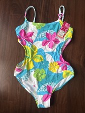 Girls Swimsuit Unique Floral Bright Tropical One Piece- Medium 7/8 Cut Out NWT