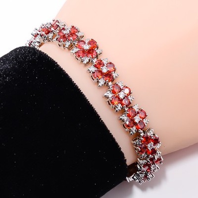 Red Garnet, CZ 925 Sterling Silver Adjustable Bracelet 7-8'' B135023
