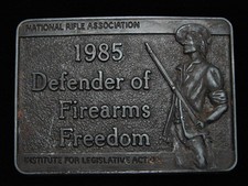 PG13123 VINTAGE 1985  DEFENDER OF FIREARMS FREEDOM  NRA ILA BELT BUCKLE