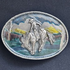 The Great American Buckle Vintage Bucking Bronco Enameled Belt Buckle 1981 H306