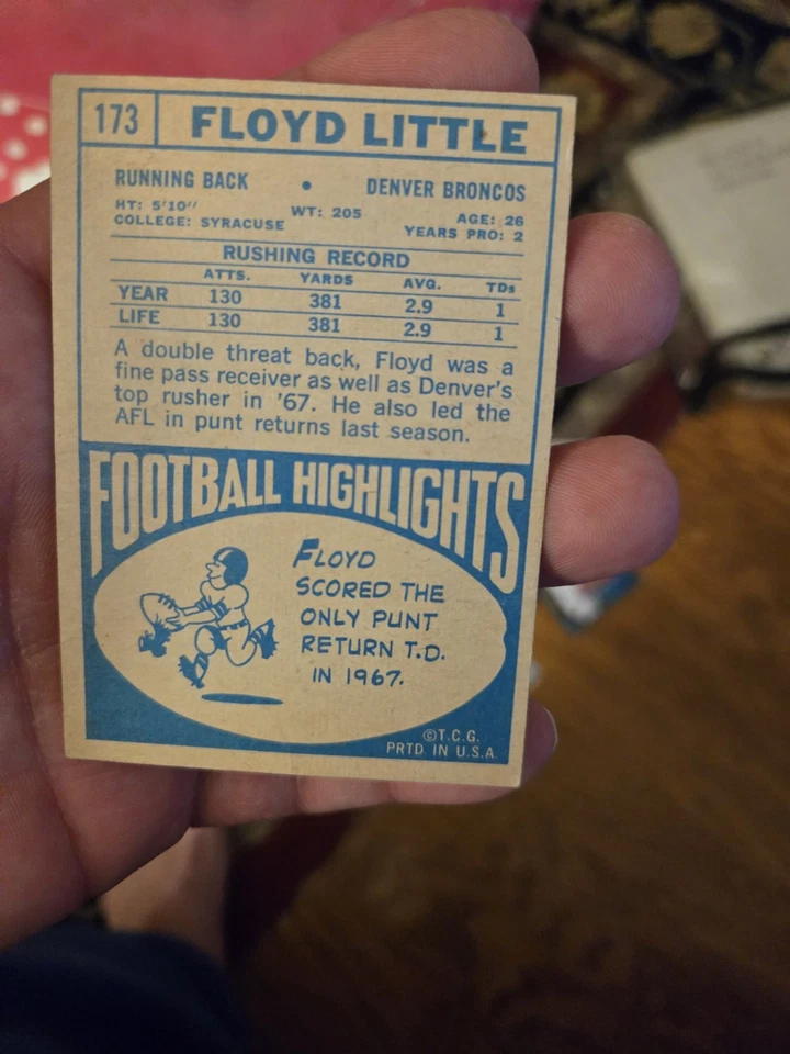 1968 Topps - Floyd Little #173 (RC) Autograph HOF Denvet Broncos Legend Syracuse - Image 2 of 2