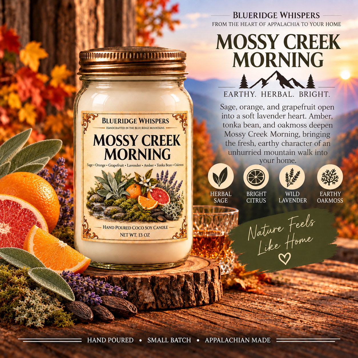Mossy Creek Morning – Oakmoss & Sage Coco-Soy Candle