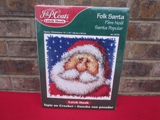 Vintage J  P Coats Latch Hook Kit 25123 Christmas Folk Santa 12" x 12" SEALED