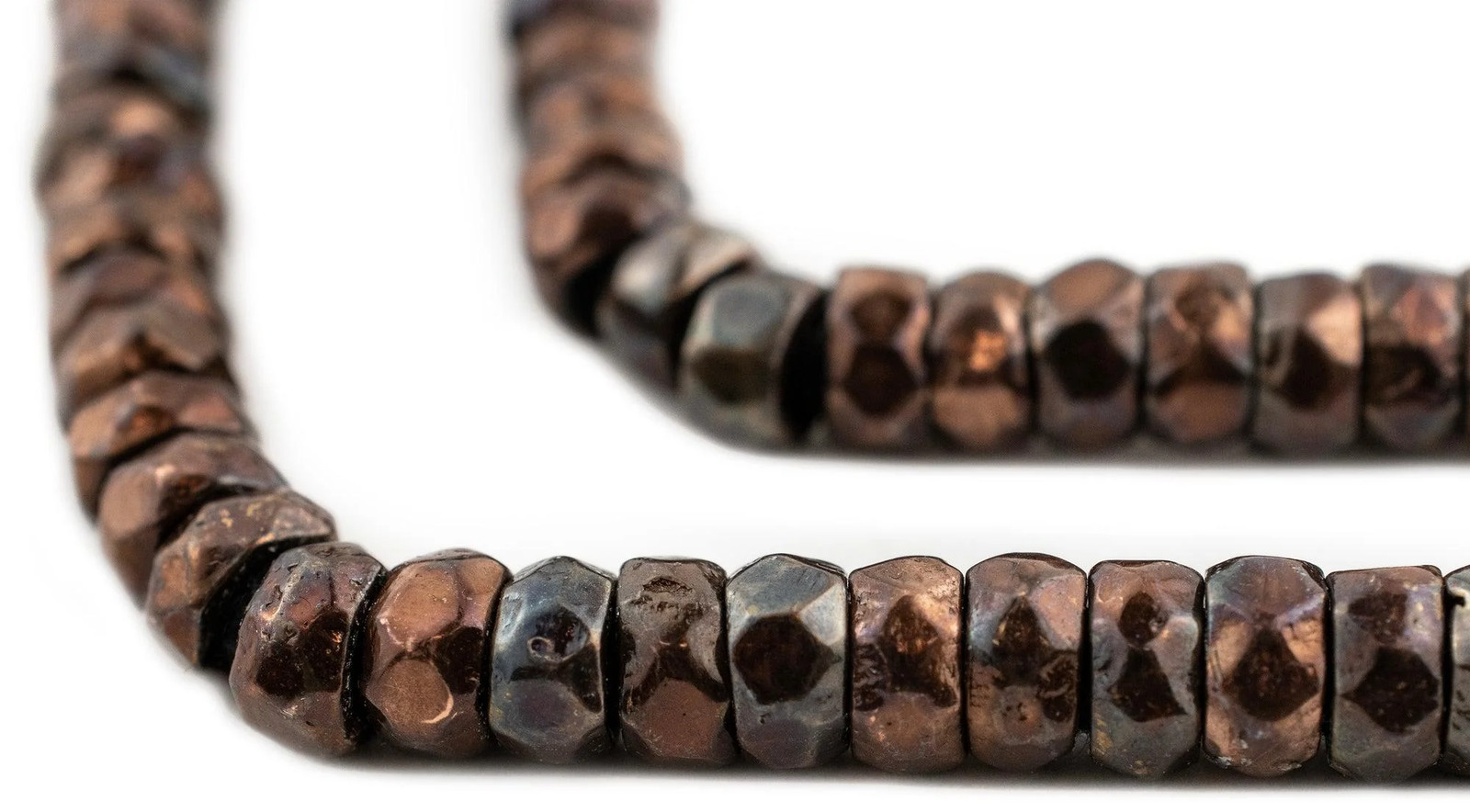 Antique Copper Diamond Cut Cylinder Beads 4x8mm Faceted Large Hole 9 Inch Strand