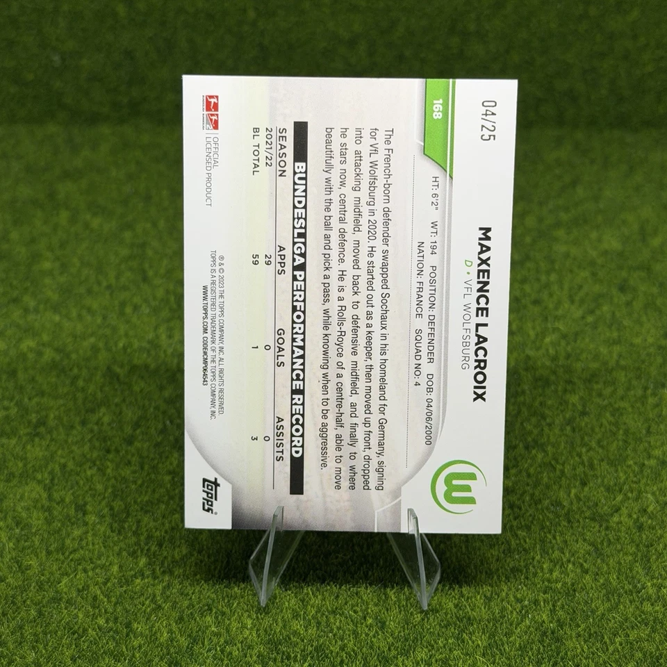 2021-22 Topps Bundesliga Orange Foil /25 Maxence Lacroix #168 - Image 2 of 2