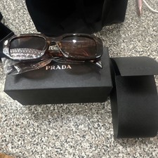 PRADA Rectangle Tortoise Sunglasses Brown Tinted Plastic Designer Women's