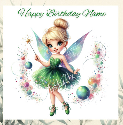 Personalisierte TINKERBELL Grußkarte Peter Pan Fee Pixie Staubstab Geburtstag