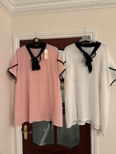 NEW MADE IN ITALY PUSSY BOW BLOUSES LONGLINE ANGEL SLEEVE SIZE 18 20 22 24 Pink