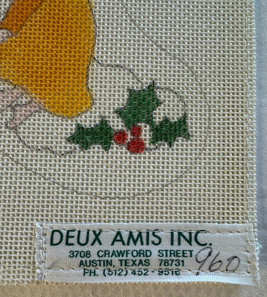 Vintage Deux Amis Needlepoint Canvas Angel Mini Christmas Stocking Yellow Star - Image 2 of 3