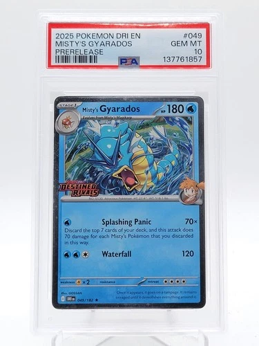 MISTYS GYARADOS 2025 POKEMON DESTINED RIVALS PRERELEASE #049/182 PSA 10 Q0895