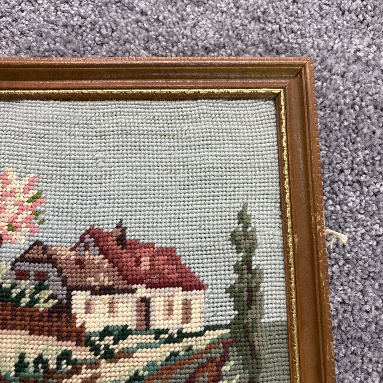 Four Season Needlepoint 11” Framed Pictures Winter Spring Summer Fall Signed