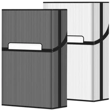 roygra Cigarette Case King Size Magnetic Brushed Aluminum 20 Capacity - 2 Pack